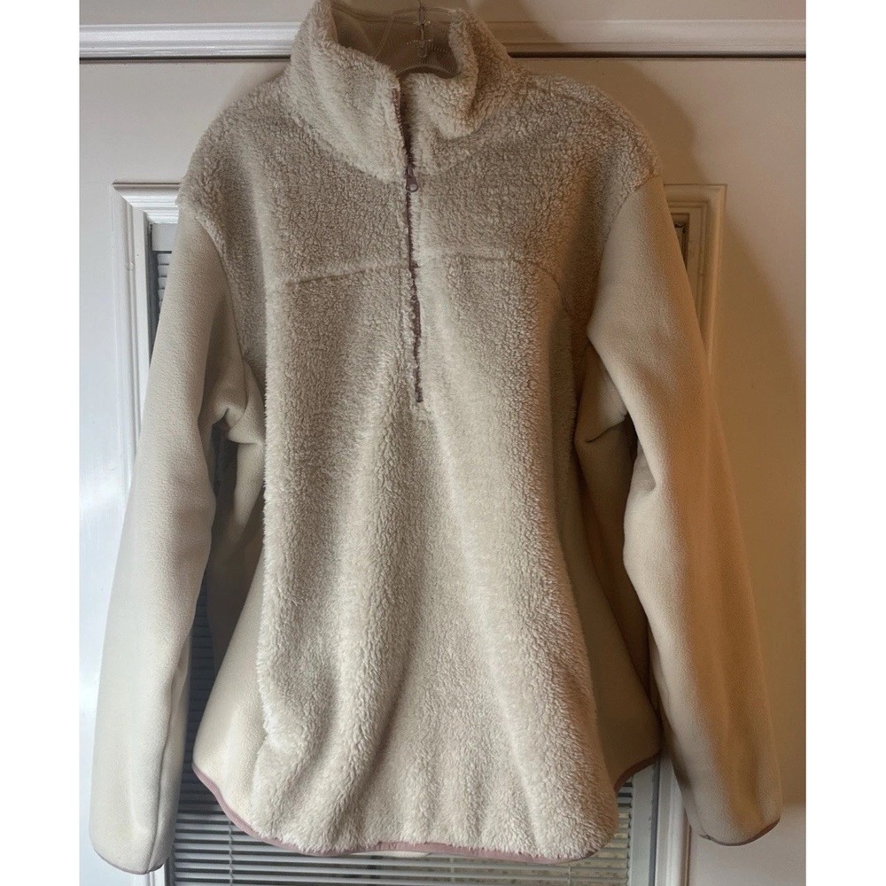 Zella Cream Fleece Pullover Half Zip-Size XXL With Pink Trim